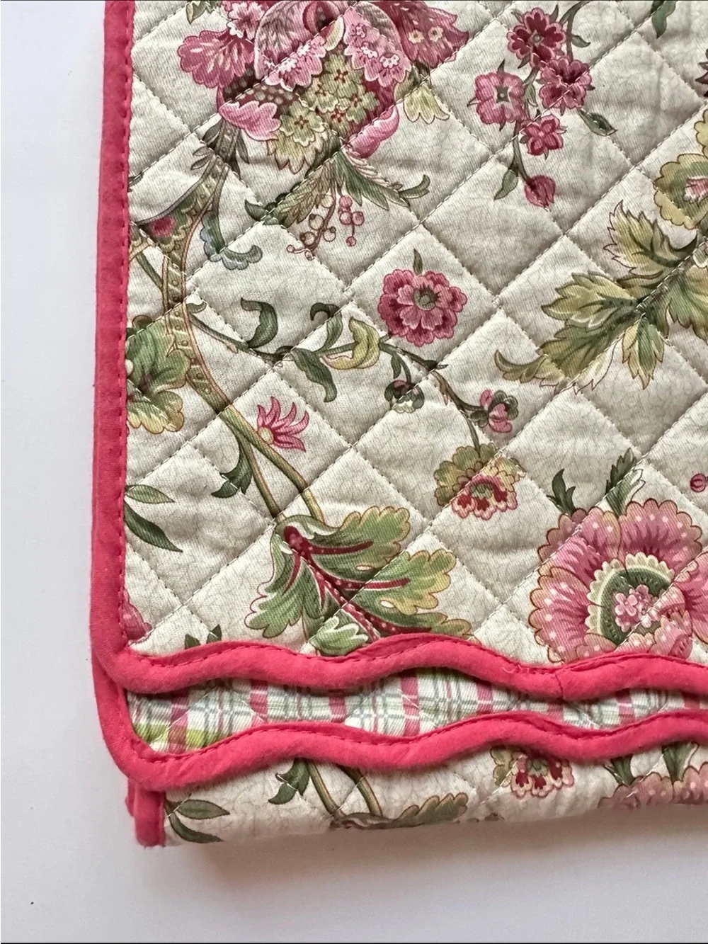 NWT Waverly Table Runner Cloth Quilted Floral Pink and Green Farmhouse 70 X 14